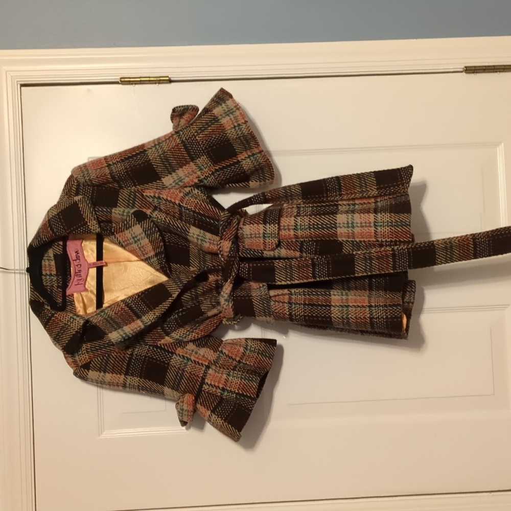 Plaid Ruffle Sleeve Belted Jacket